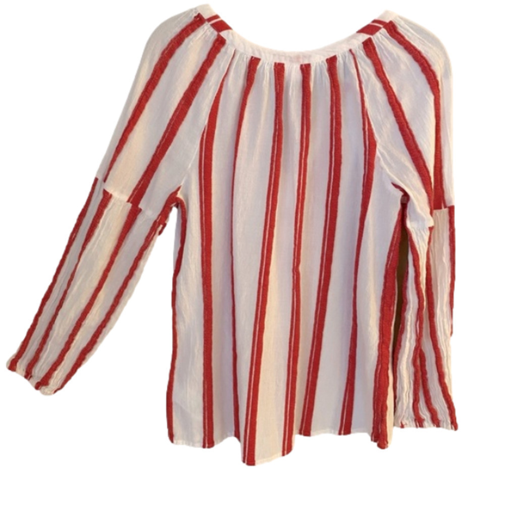 Gap Pullover Top Long Sleeve Split V Neck Striped… - image 3